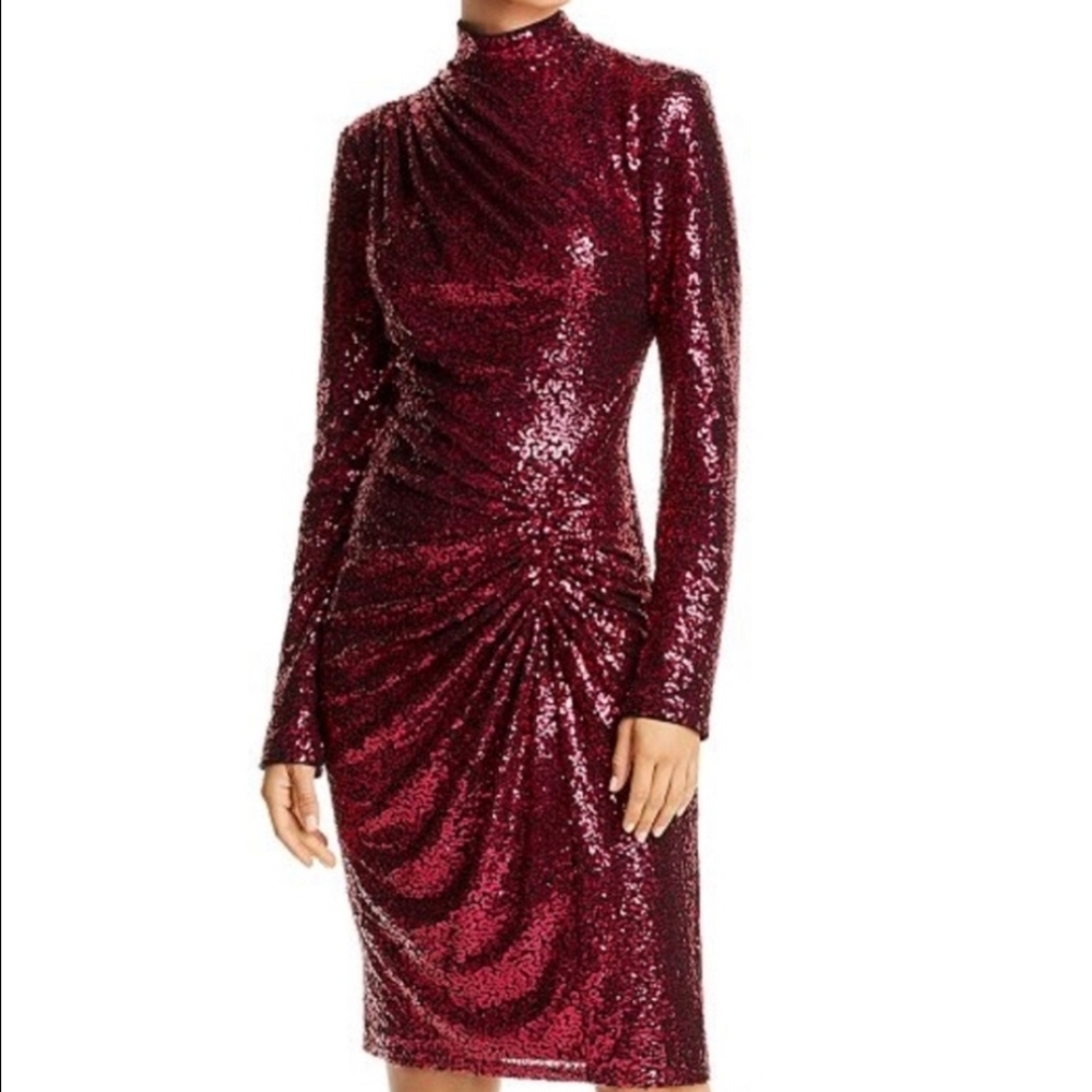 NWT Tadashi Shoji Fushia Sequin Long Sleeve Dress
